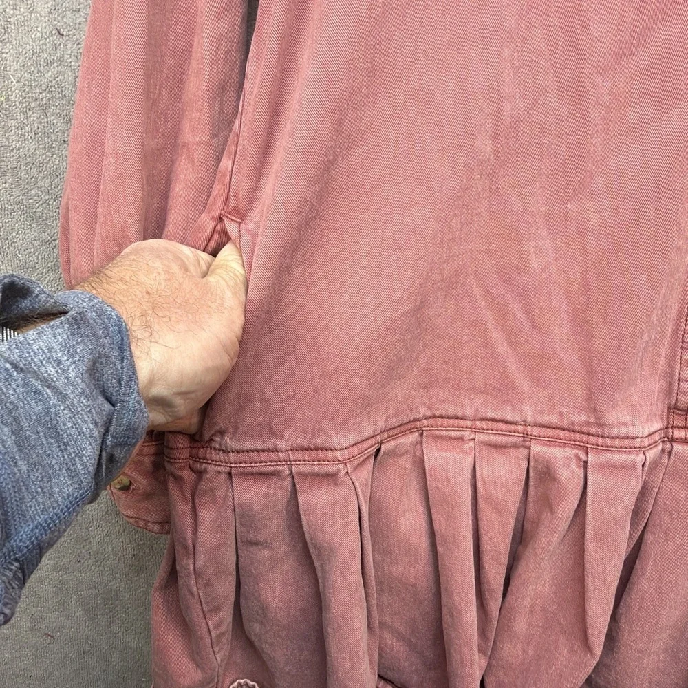 Free People Connor Mini Dress Corduroy Button‎ Front Pink Small